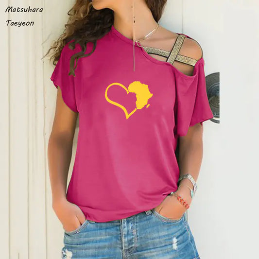 Funny Heart Map Graphic T-Shirt for Women (Big Size)