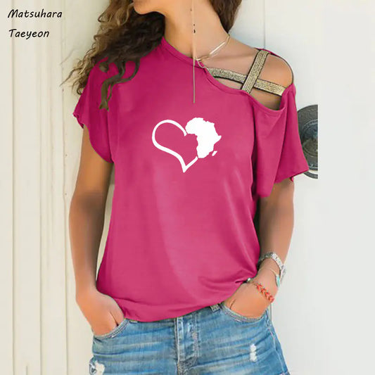 Funny Heart Map Graphic T-Shirt for Women (Big Size)